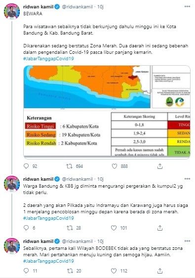 Wisatawan diimbau tak liburan ke Bandung (Twitter/ridwankamil)