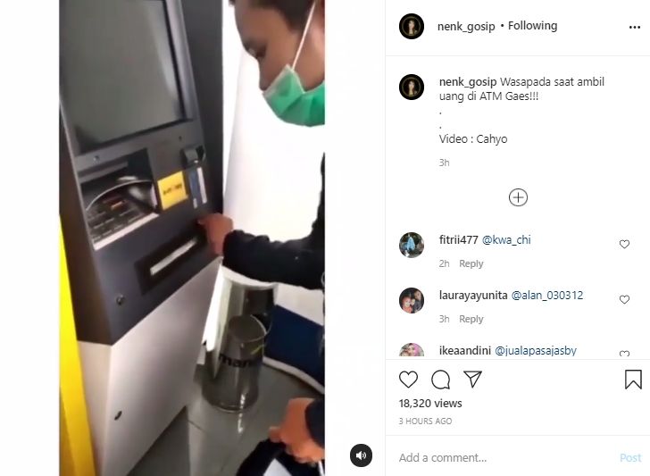 Video modus baru penipuan di ATM. (Instagram/nenk_gosip)