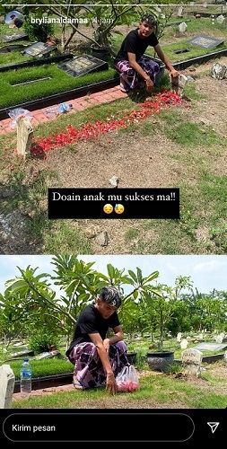 Brylian Aldama ziarah ke makam ibunya.