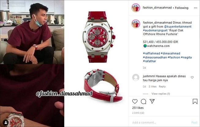 Dimas Ahmad pakai jam tangan seharga Rp455 juta. (Instagram/@fashion_dimasahmad)