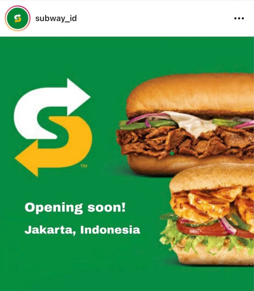 Unggahan akun @subway_id tentang Subway yang akan buka di Indonesia (Instagram @subway_id)