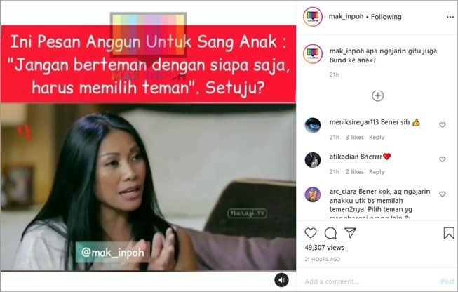 Wejangan lawas Anggun C Sasmi dibahas lagi oleh akun gosip. (Instagram/@mak_inpoh)