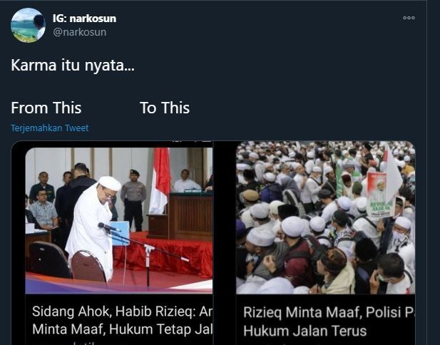 Permintaan maaf Rizieq Shihab. (Twitter/@narkosun)