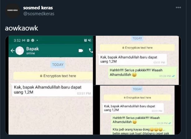 Percakapan ayah dan anak melalui WhatsApp. (Twitter/@sosmedkeras)