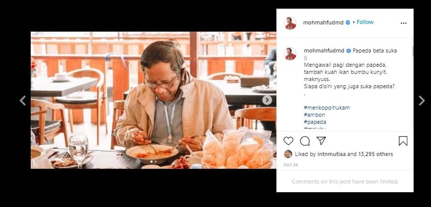 Doyan Makan di Warteg, Intip Momen Kulineran ala Menkopolhukam Mahfud MD. (Instagram/@mohmahmudmd)