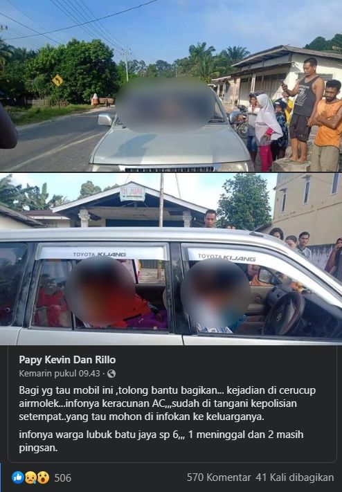 Penumpang Toyota Kijang meninggal diduga karena keracunan AC. (Facebook)