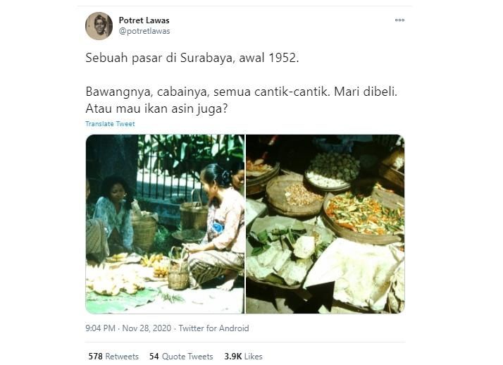 Viral Potret Lawas Suasana di Pasar Surabaya, Tas Ibu-ibu Ini Bikin Salfok. (Twitter/@potretlawas)
