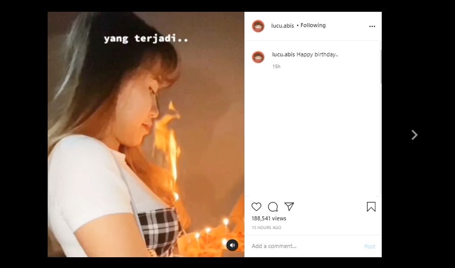 Tak Sadar Rambutnya Terbakar, Video Wanita Kasih Surprise Ultah Ini Viral. (Instagram/@lucu.abis)