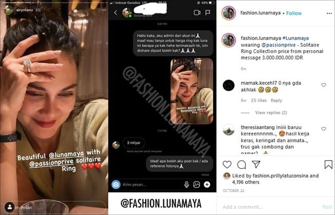 Luna Maya pakai cincin seharga Rp3 miliar. (Instagram/@fashion.lunamaya)