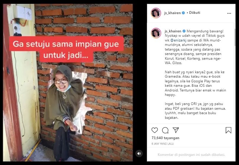 Unggahan JS Khairen Ungkap Sosok Berjasa dalam Jejak Karirnya (Instagram/JS_Khairen).