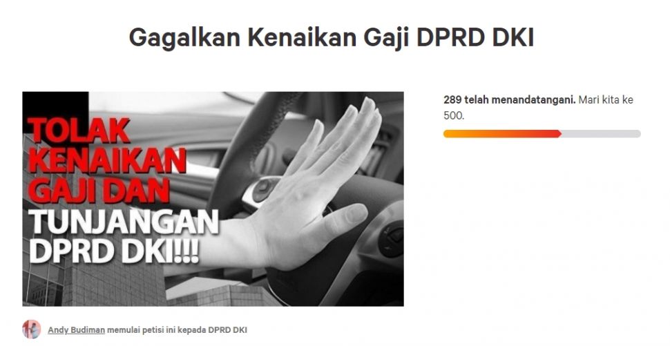 Petisi Tolak Kenaikan Gaji dan Tunjangan Anggota DPRD DKI Jakarta 2 (change.org).