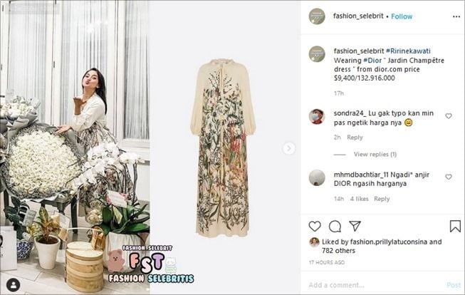 Ririn Ekawati pakai dress seharga ratusan juta. (Instagram/@fashion_selebrit)