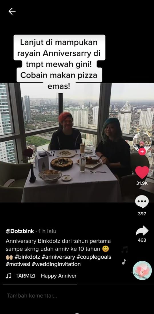 Pasangan ini rayakan anniversary sejak masih belum sukses (TikTok @dotzbink)