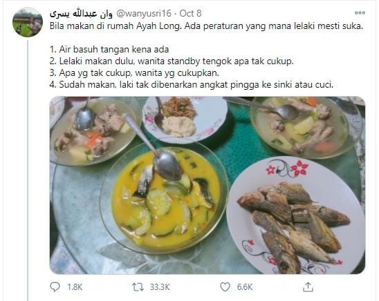 Viral Aturan Makan di Rumah Jadi Kontroversi (twitter.com/wanyusri16)