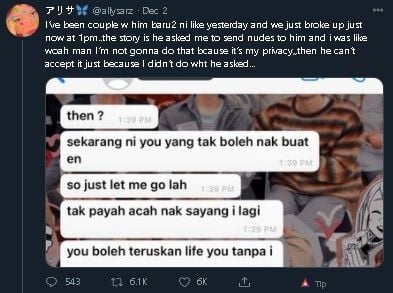 Cerita remaja putus cinta. (Twitter/@allysarz)