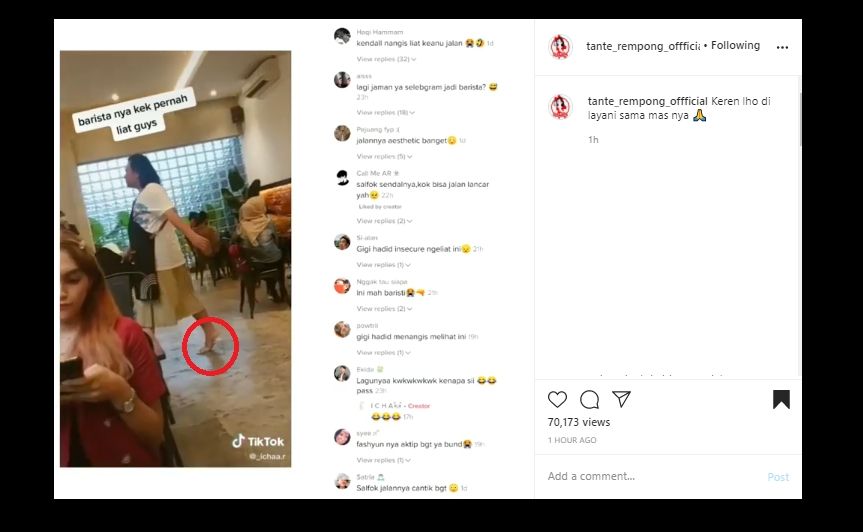 Selebgram Keanu Jadi Pegawai Kafe, Sepatu yang Dipakai Bikin Warganet Salfok. (Instagram/tante_rempong_official)