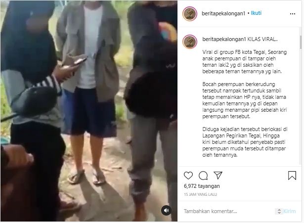 Geger Video Gadis Dirundung sampai Ditampar Pemuda (Instagram/BeritaPekalongan1).