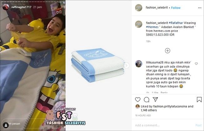 Harga selimut Rafathar jadi sorotan. (Instagram/@fashion_selebrit)