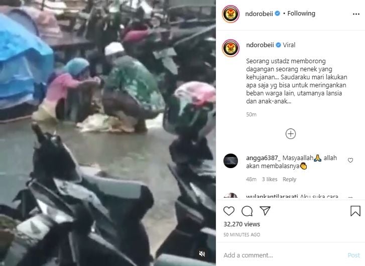 Video ustaz borong dagangan nenek yang kehujanan. (Instagram/ndorobeii)