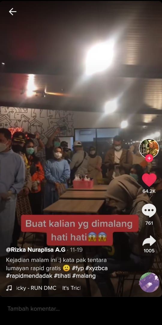 Wanita ini melakukan rapid test mendadak di kafe (TikTok @rizkanuraplisaag)