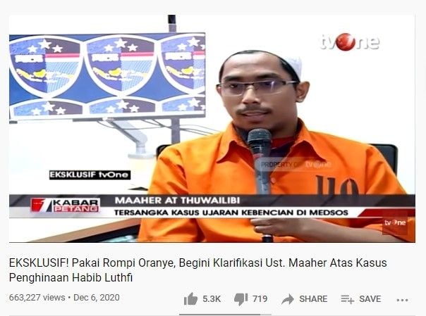 Pengakuan Maaher usai ditetapkan tersangka (YouTube/tvone)