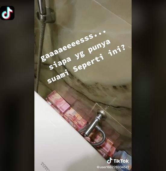 Viral di Tiktok, wanita ini temukan hal tak terduga milik suaminya di toilet. (Tiktok/@user166226334577)