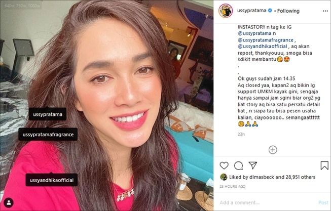 Ussy Sulistiawaty buka endorse gratis untuk bantu usaha kecil. (Instagram/@ussypratama)