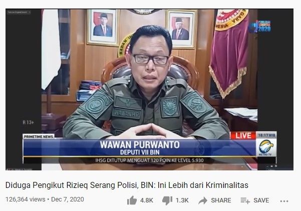 Penjelasan BIN soal penyerangan FPI vs polisi (YouTube/metrotvnews)