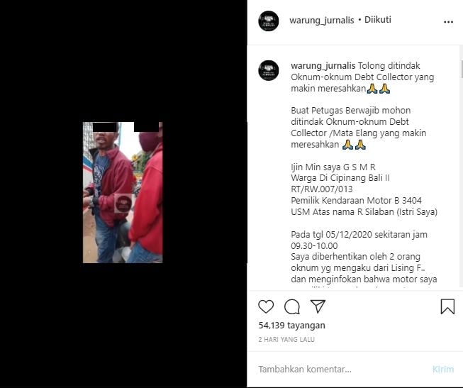 Debt Collector Mengancam dan Meludahi Pengendara Motor (Instagram/Warung_Jurnalis).