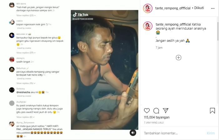 Viral Momen Ayah Menangis Merindukan Buah Hatinya (Instagram/Tante_Rempong_Official).