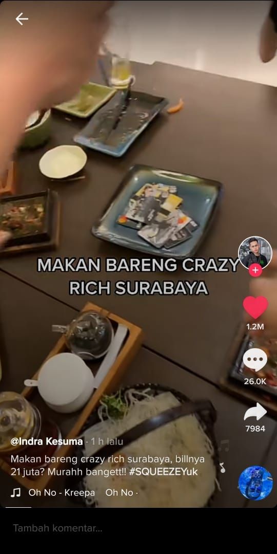 Habiskan Rp 21 Juta untuk makan, crazy rich ini anggap murah (TikTok @indrakenz)