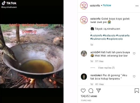 Wanita tangkap buaya untuk digoreng. (Instagram)