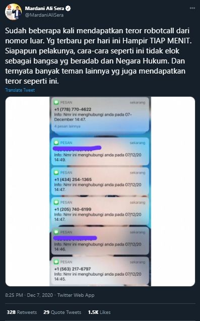 Mardani Ali Sera Mengklaim Dapat Teror (Twitter/MardaniAliSera).