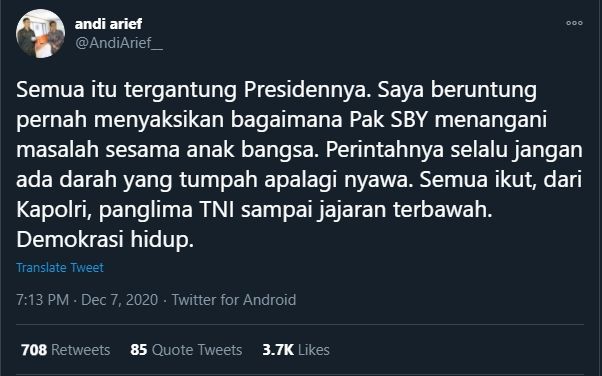 Cuitan Andi Arief Soal Demokrasi Era SBY Tanpa Pertumpahan Darah (Twitter/AndiArief_).