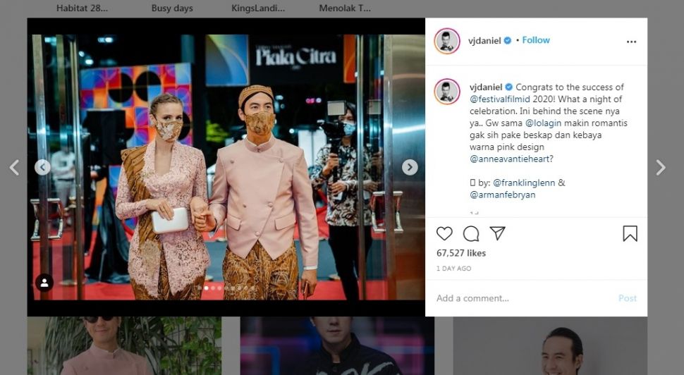 Daniel Mananta dan istrinya, Viola Maria hadiri acara malam anugerah FFI 2020 [Instagram/vjdaniel]