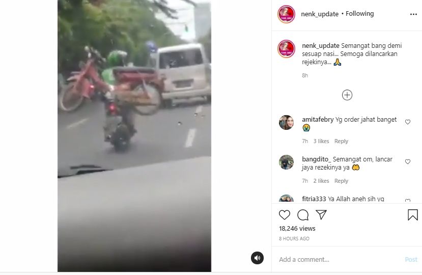 Video perjuangan ojol antarkan barang. (Instagram/nenk_update)