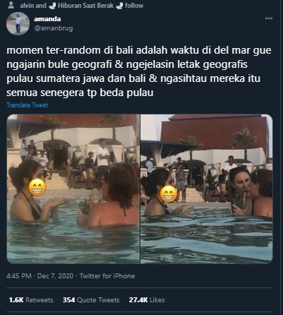 Ketemu Bule di Bali, Kisah Wanita Coba Jelaskan Letak Geografis Sumatera Ini viral. (Twitter/@amanbrug)