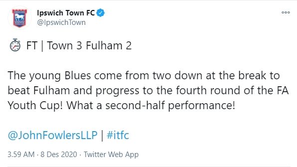 Ipswich menang dramatis atas Fulham dengan skor 3-2/