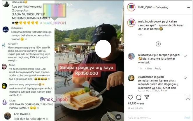 Viral pria bandingkan sarapan orang kaya dan miskin. (Instagram/mak_inpoh)