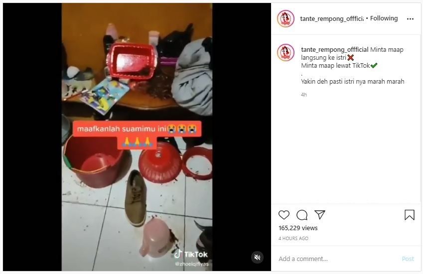 Suami Marah hingga Rusak Barang, Malah Minta Maaf Lewat TikTok (instagram.com/tante_rempong_offficial)