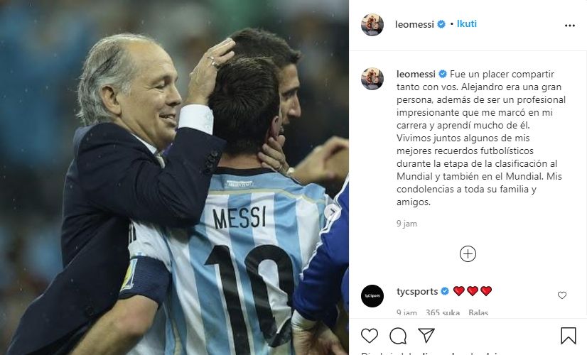 Lionel Messi membagikan kabar Alejandro Sabella meninggal dunia. (Instagram/leomessi)