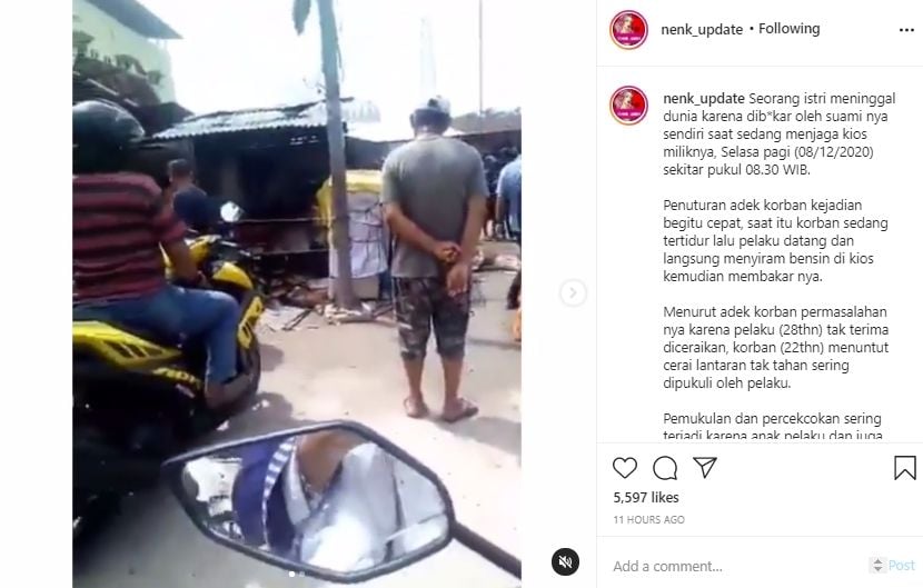 Video suami di Dumai tega bakar istri hidup-hidup. (Instagram/nenk_update)