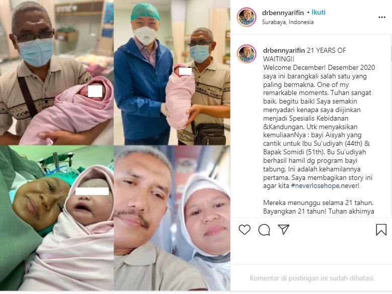 Sepasang Suami Istri di Madura Dikaruniai Anak Pertama Usai 21 Tahun Menikah (Instagram/drbennyarifin).