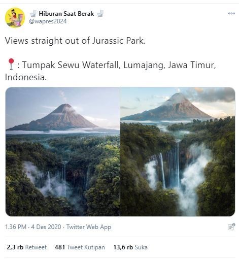 Air Terjun Tumpak Sewu (Twitter @wapres2024)