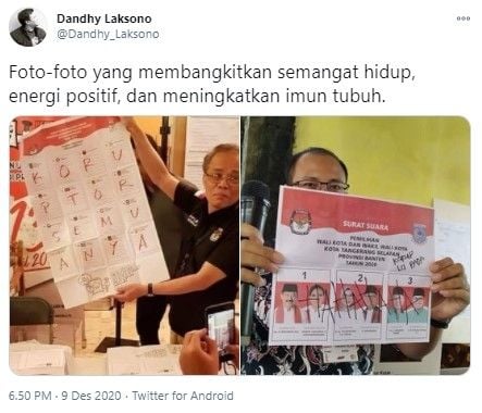 Surat suara Pilkada 2020 dicoret-coret (Twitter/dandhy_laksono)