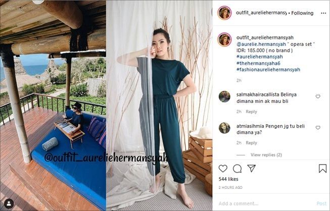 Outfit murah Aurel Hermansyah saat liburan. (Instagram/@outfit_aureliehermansyah)