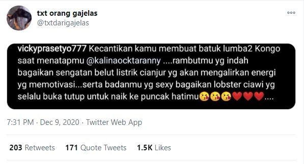 Gombalan Vicky Prasetyo untuk Kalina Viral (twitter.com/txtdarigajelas)