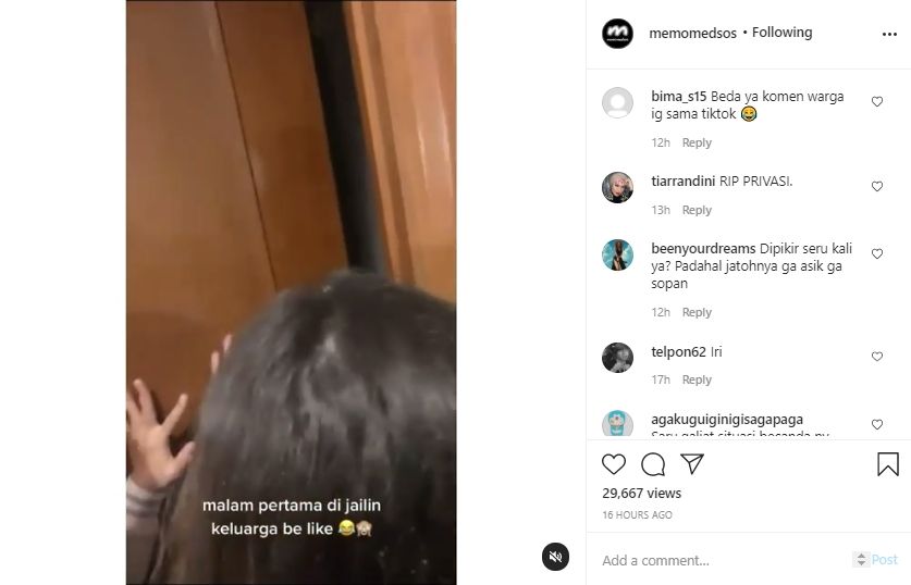 Video keluarga ganggu malam pertama pengantin baru. (Instagram/memomedsos)