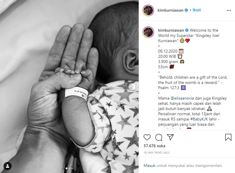 Kim Kurniawan mengumumkan kelahiran anak pertamanya. (Instagram/kimkurniawan)