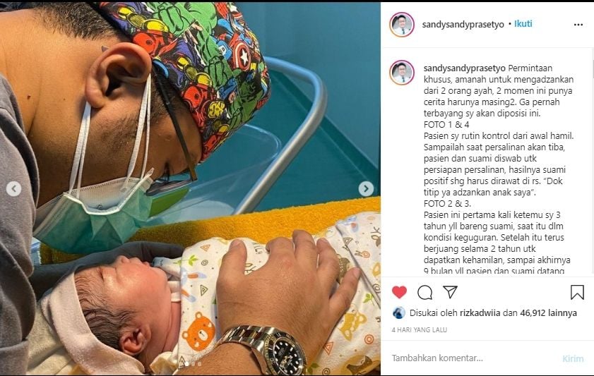 Viral Dokter Azankan Bayi karena Ayah Meninggal Akibat Covid-19 (Instagram/@sandysandyprasetyo).